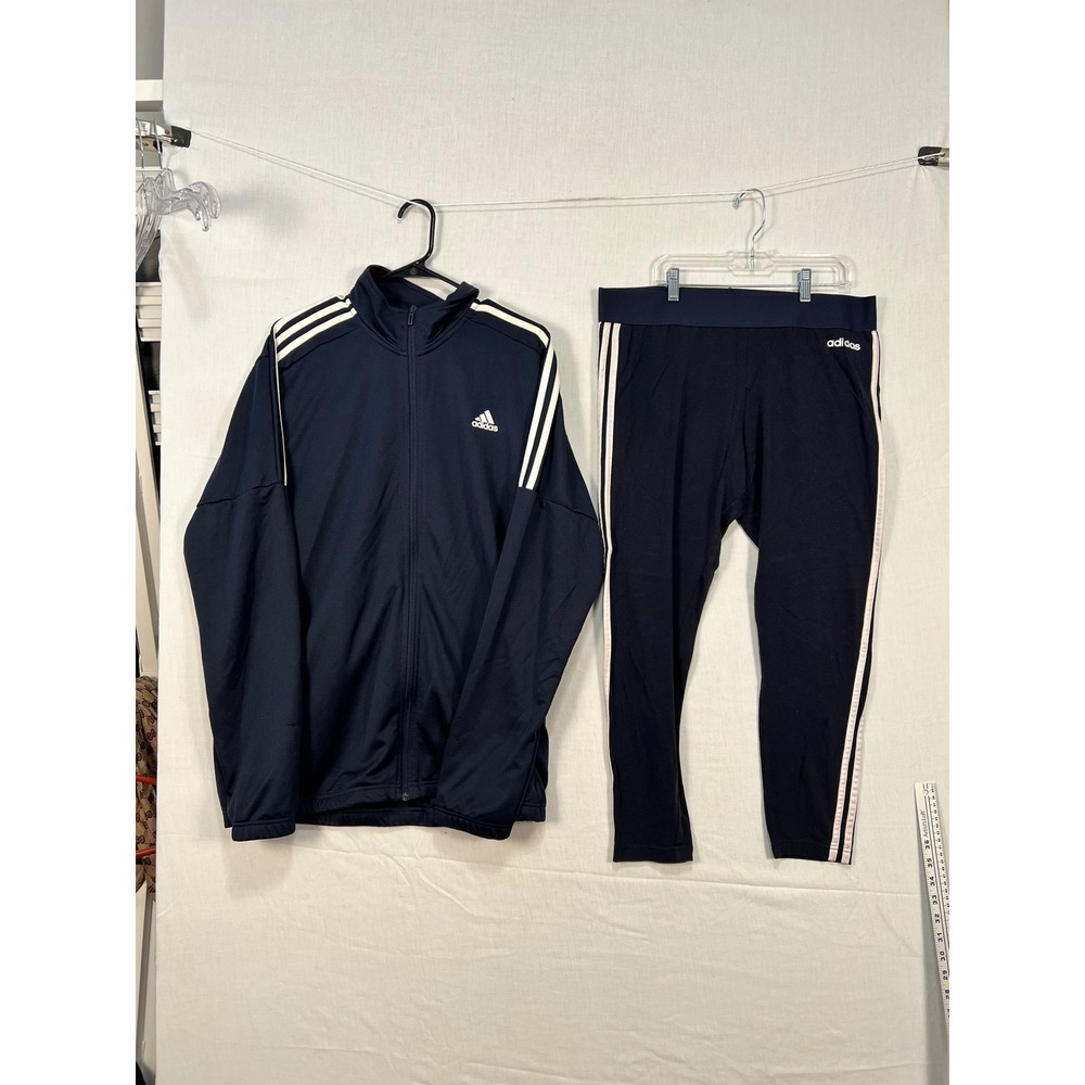 Adidas Mens Navy Blue 3-Stripe Full Zip Tracksuit Set Jacket Pants XL 3265
